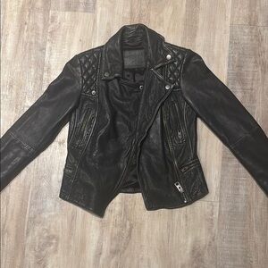 All Saints Cargo Distressed Leather Biker Jacket